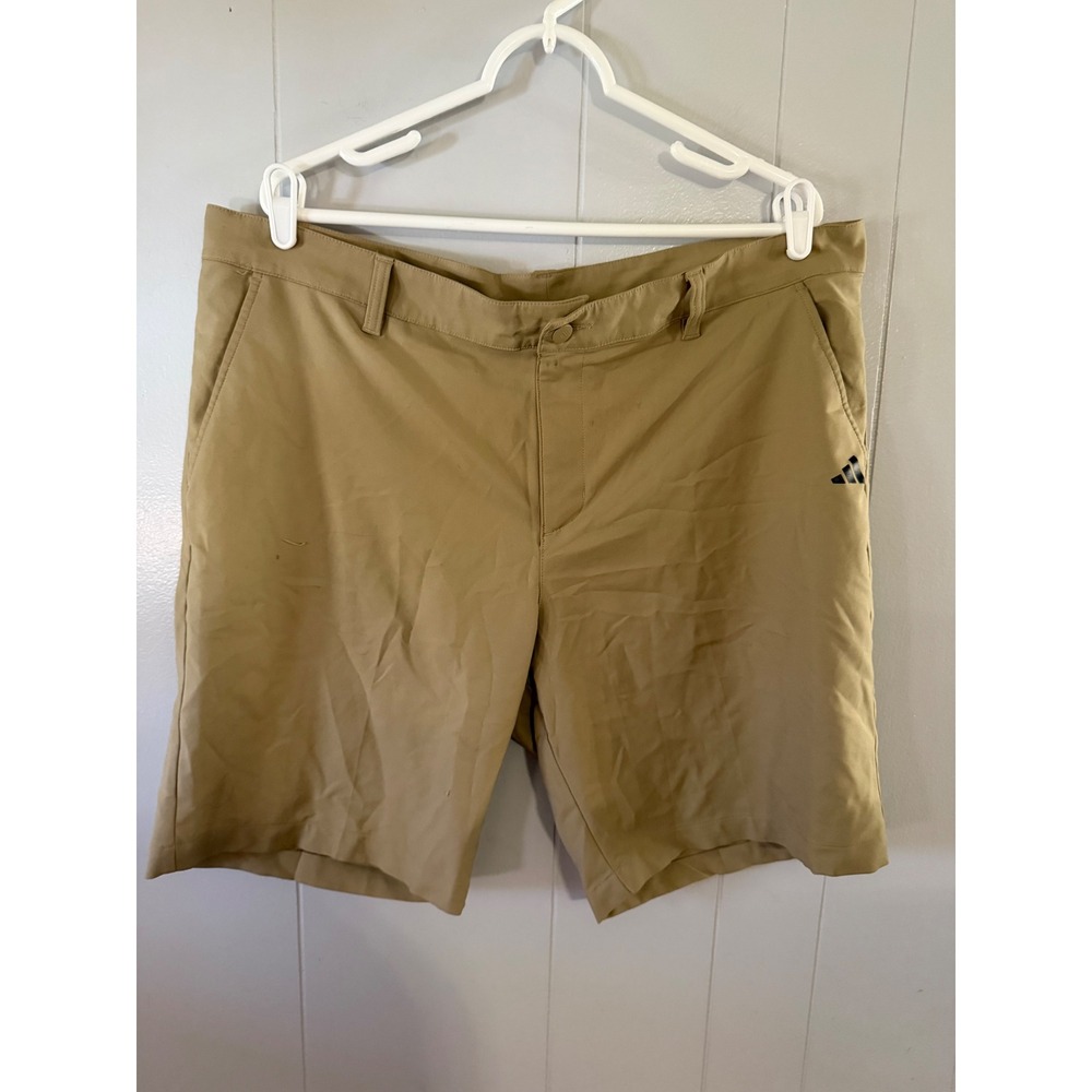Adidas Golf Shorts Mens 38 Tan Khaki Performance Flat Front Athletic 3-Stripe